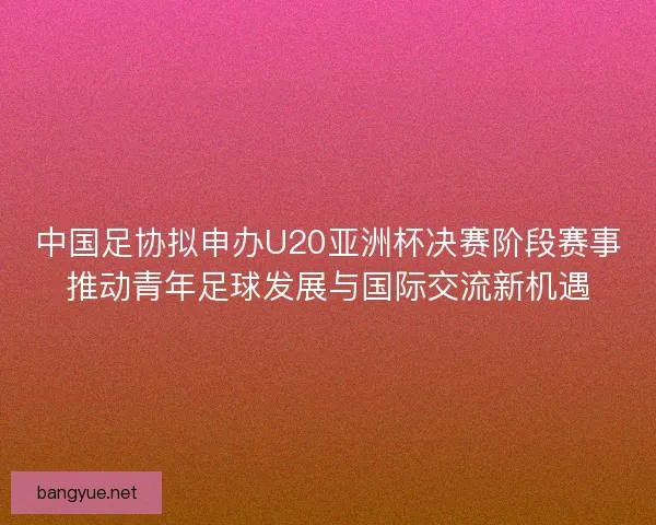 中国足协拟申办U20亚洲杯决赛阶段赛事推动青年足球发展与国际交流新机遇