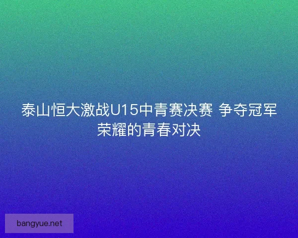 泰山恒大激战U15中青赛决赛 争夺冠军荣耀的青春对决 泰山恒大激战U15中青赛决赛 争夺冠军荣耀的青春对决