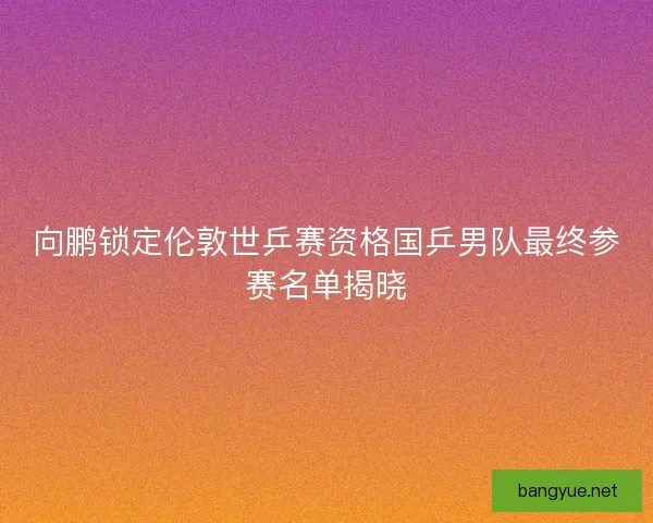向鹏锁定伦敦世乒赛资格国乒男队最终参赛名单揭晓